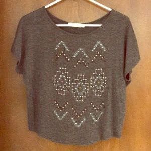 Gray Boho Crop Top